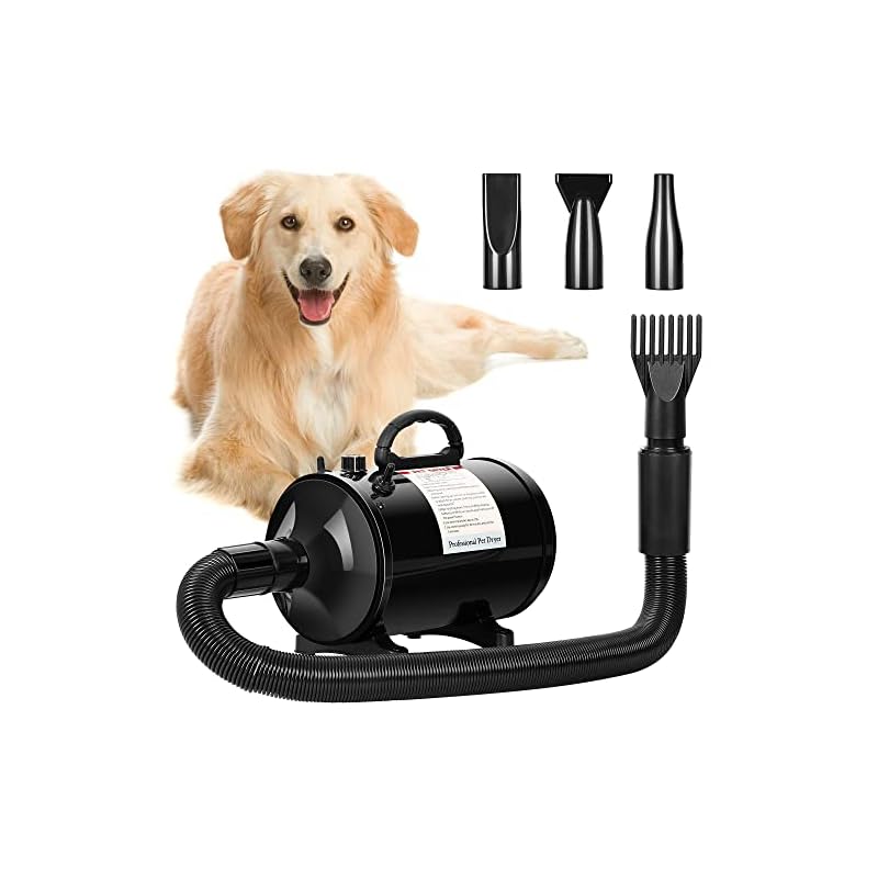 ペットドライヤー 犬用 ペットヘアードライヤー 猫犬ペット用 業務用送風機 乾燥機 無段階風速 35-65℃温度調整可能 風速120m/sまで 4つのノズル付き 強いブロー力 110V/700-240