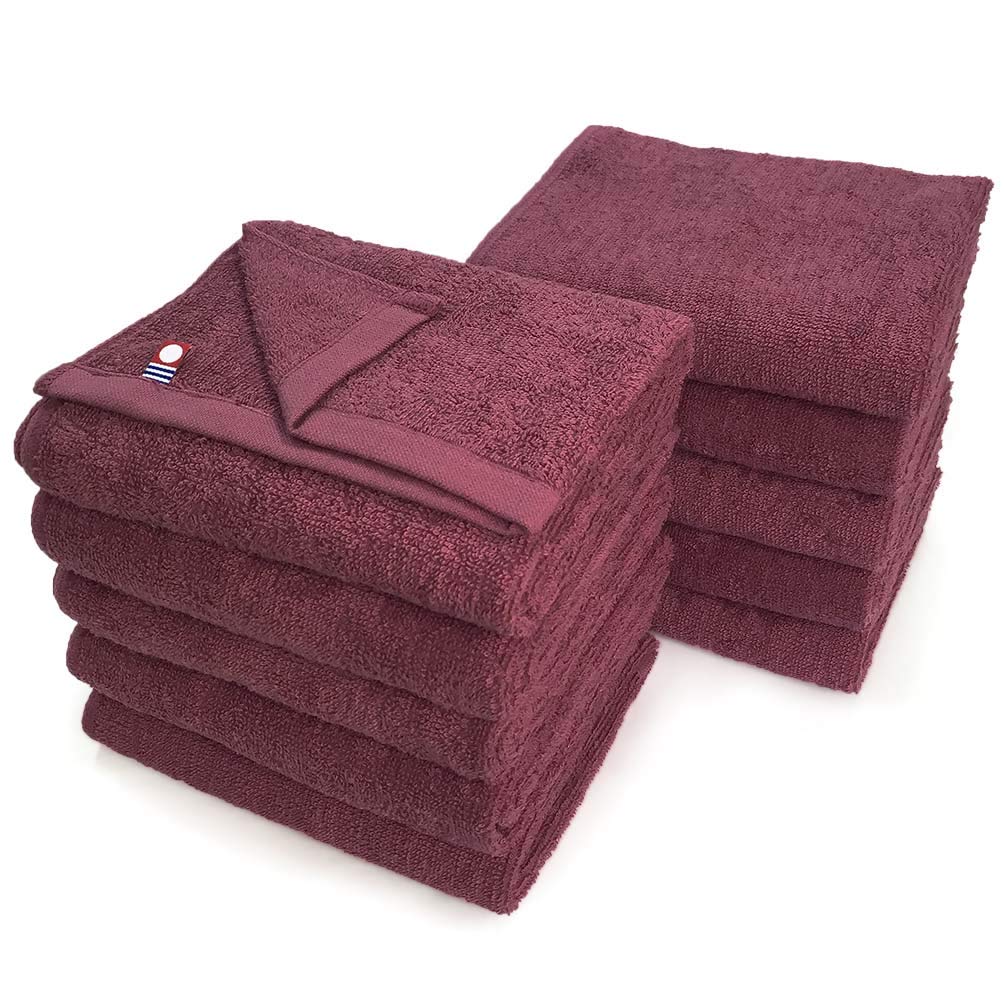 美容系 今治タオル 業務用 フェイスタオル 10枚組 村上タオル エムカラー 34x86cm エステサロン用 全100色 軽量薄手 (No.41 ラズベリー) mc-ft10