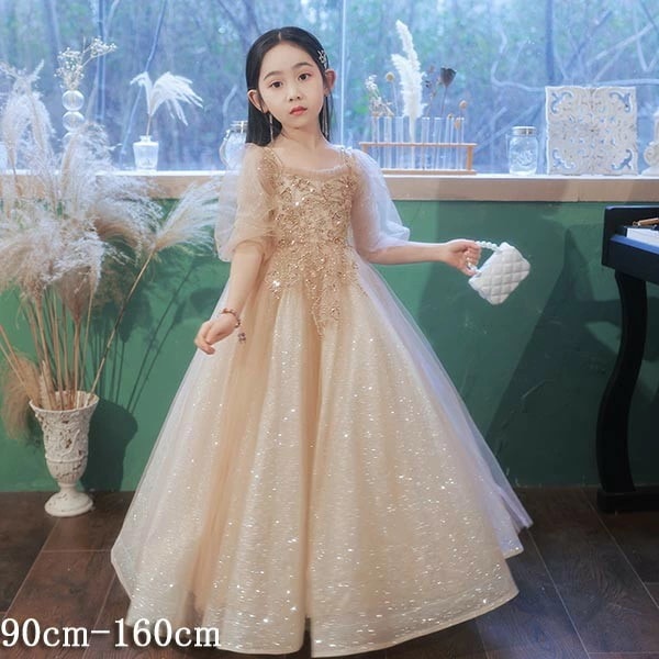 子供ドレス ワンピース フリル ロングドレス ピアノ発表会 子供 ドレス 半袖 チュール 女の子 フォーマルドレス パーティードレス 結婚式 七五三 発表会 フラワーガール キッズドレス