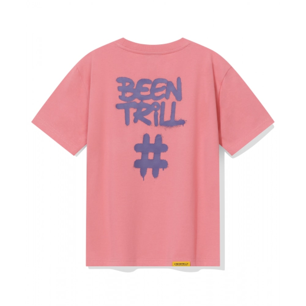 BEENTRILL 女性用スプレーハッシュタグ半袖Tシャツ (ピンク)
