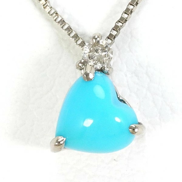 K18 18金 WG ホワイトゴールド ネックレス ターコイズ ダイヤ 0.02 ジュエリー 中古