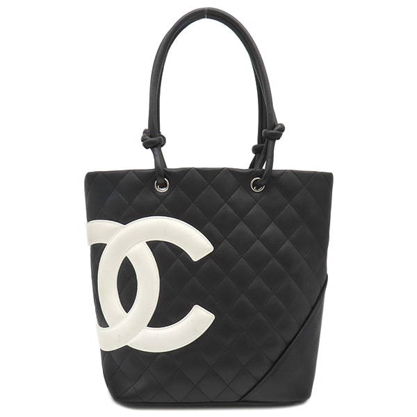 シャネル CHANEL トートバッグ カンボンライン レザー ブラック×ホワイト シルバー金具 黒 ピンク キルティング ココマーク A25167 9****** 【保存袋】【中古】