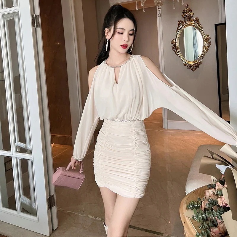 【JY.上品】 春 オフショル ワンピース セクシー 皺 タイトスカート フォーマル ドレス 同窓会 披露宴 卒業式 結婚式 演奏会 パーティードレス 二次会 発表会