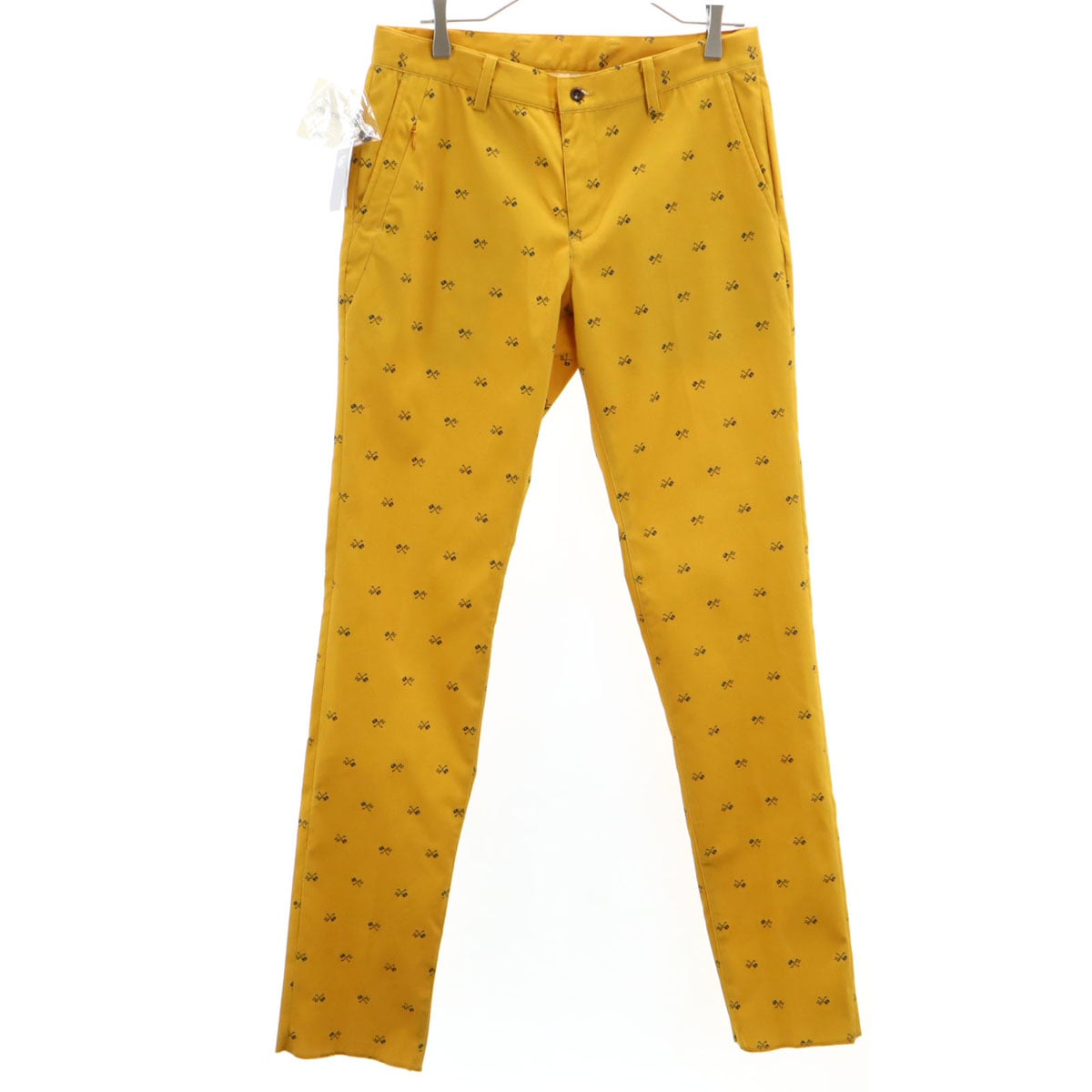 未使用 総柄 シーズンクレスト パンツ 46 マスタード メンズ 古着
