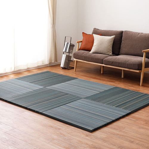 【メーカー直送品】萩原 【6枚組】置き畳フラッタ 倉敷II 約82×82×2.5cm ブルー