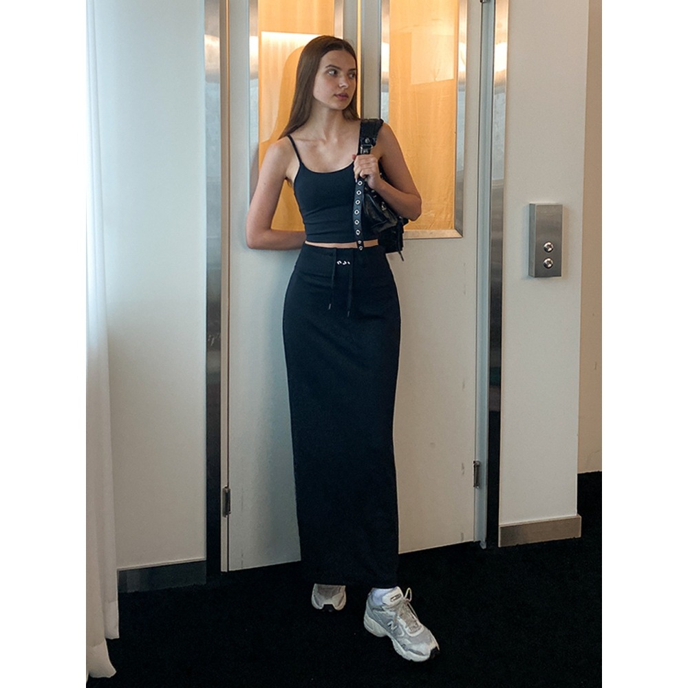 INJIACTIVEロゴジャージーマキシスカートブラック