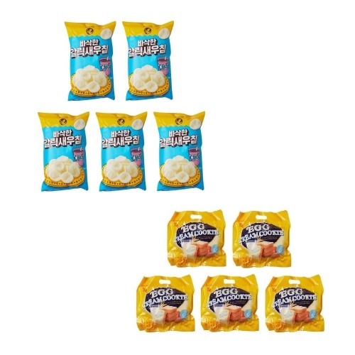 ノーブランドサクサクガーリックエビチップ155g×5個+エッグクリームクッキー300g×5個学校事務所