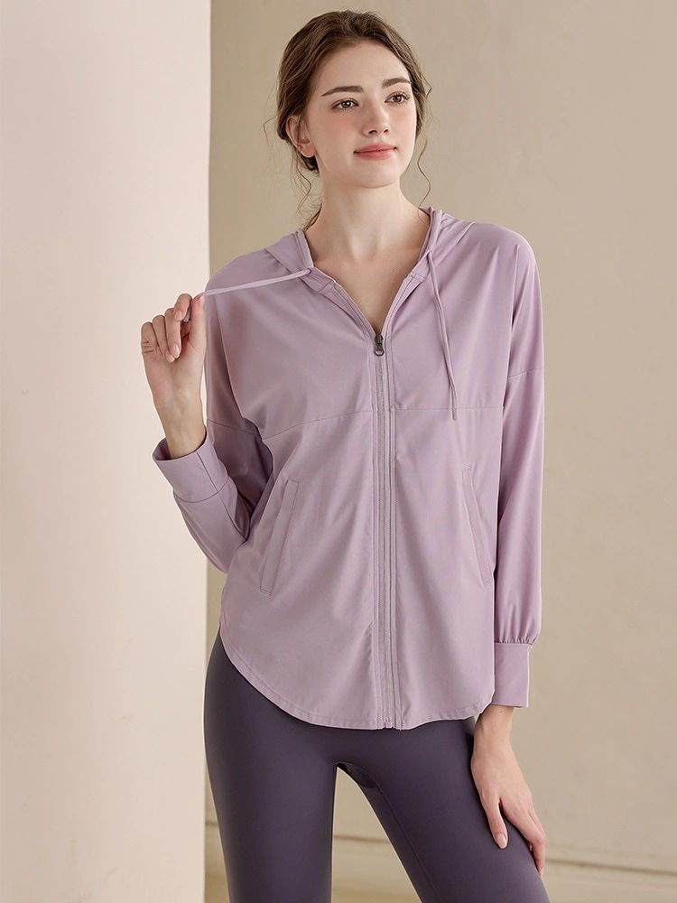 春 夏 ファッション レディースヨガウェア ヨガトップス 運動 速乾 上着 ゆったりハットヨガコートジム 長袖日焼け止め ピラティス トレーナー レディース ヨガウェア フィットネスウェア