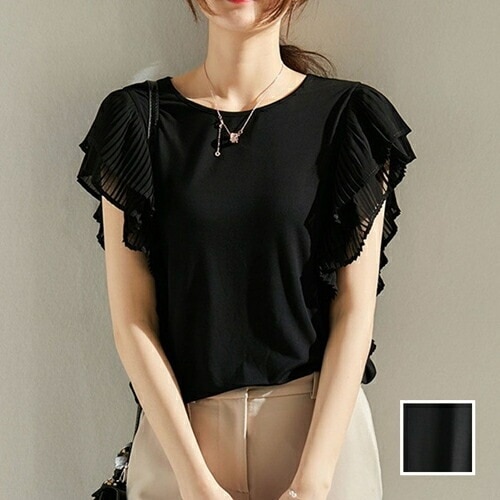 Tシャツ カットソー 韓国 ファッション レディース 春 夏 カジュアル コーデ シンプル 定番 セレカジ 20代 30代 40代 2025 シアー プリーツ プルオーバー フェミニン