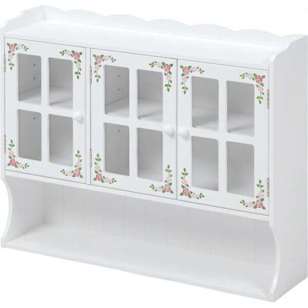 調味料ラック（ホワイト）　MUD-7131WH清潔感あふれるホワイト地にローズ柄をペインティング!扉付き収納棚は高さ調節ができます!下部オープン収納には料理を作る時によく使う調味料を収納