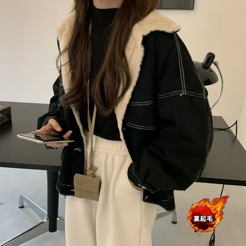 AWアウターニュースタイル 開き襟 デニム ジャケット裏起毛 厚手 中綿コート 流行り防寒カジュア ライダース 裏起毛ファッション ダウンジャケット 裏起毛ファッション