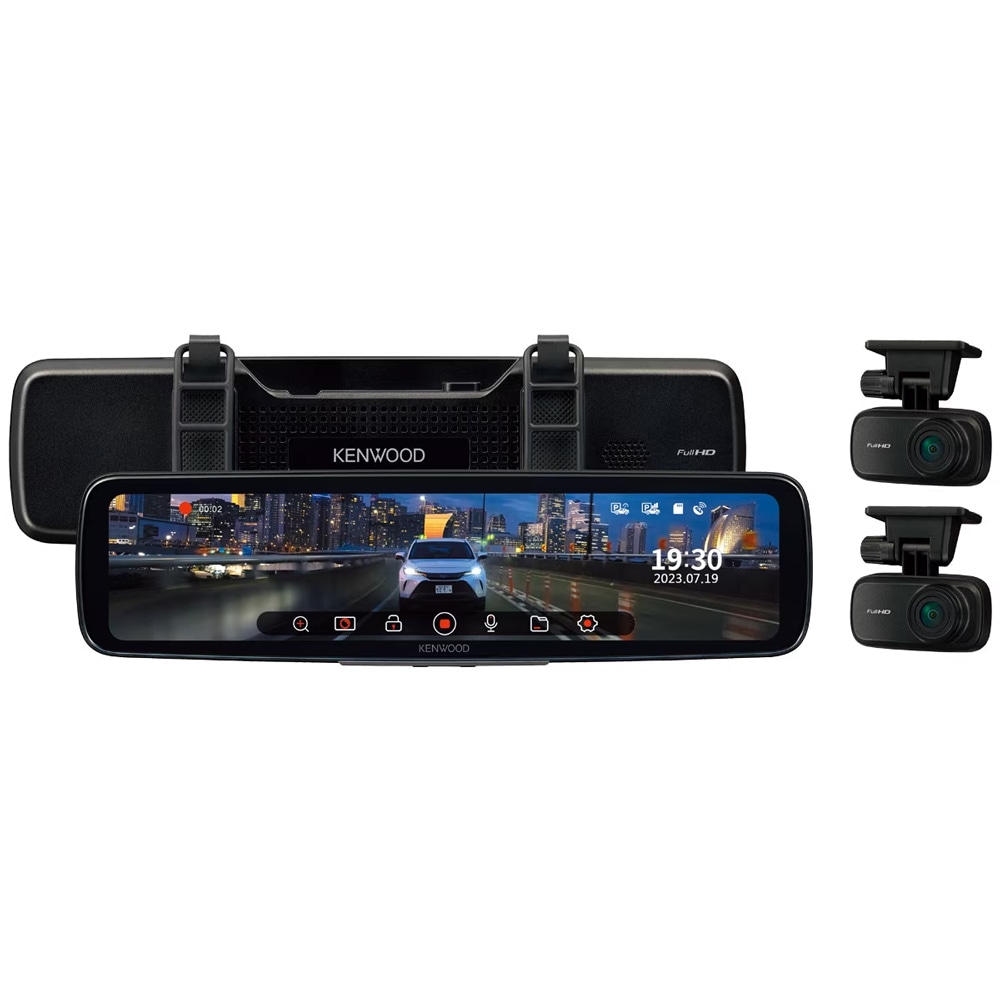 ケンウッド 12型IPS液晶搭載デジタルルームミラー型2カメラドライブレコーダー DRVEM4800