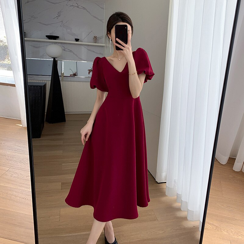 レトロ Vネック ワンピース おしゃれ レディース フランス風 ロングワンピース30%までに制限