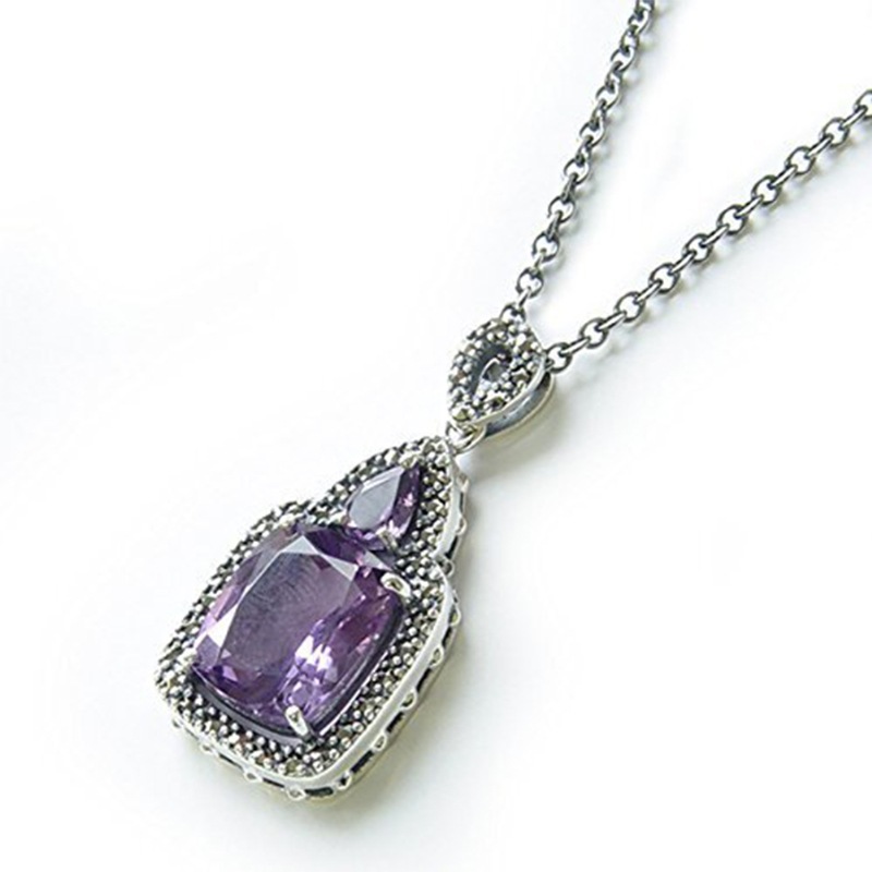 SVアメジストマーカサイトアンティークネックレスペンダント 【2月誕生石アメジスト】