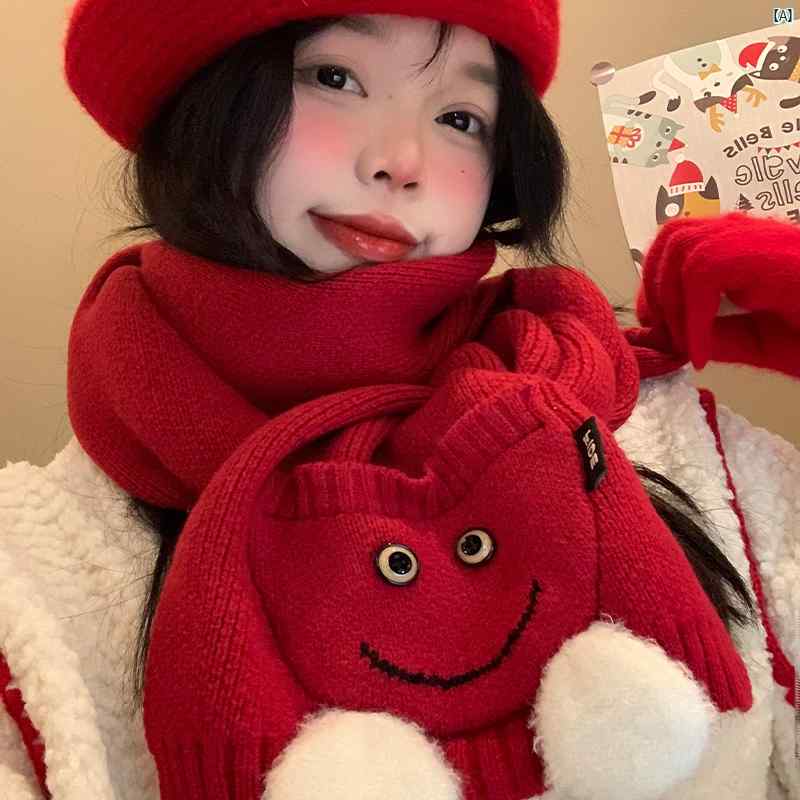 レディースファッション　ファッション小物　オシャレ かわいい 笑顔 ニット ウール スカーフ 冬 レッド ハイエンド 厚く 暖かい 雰囲気
