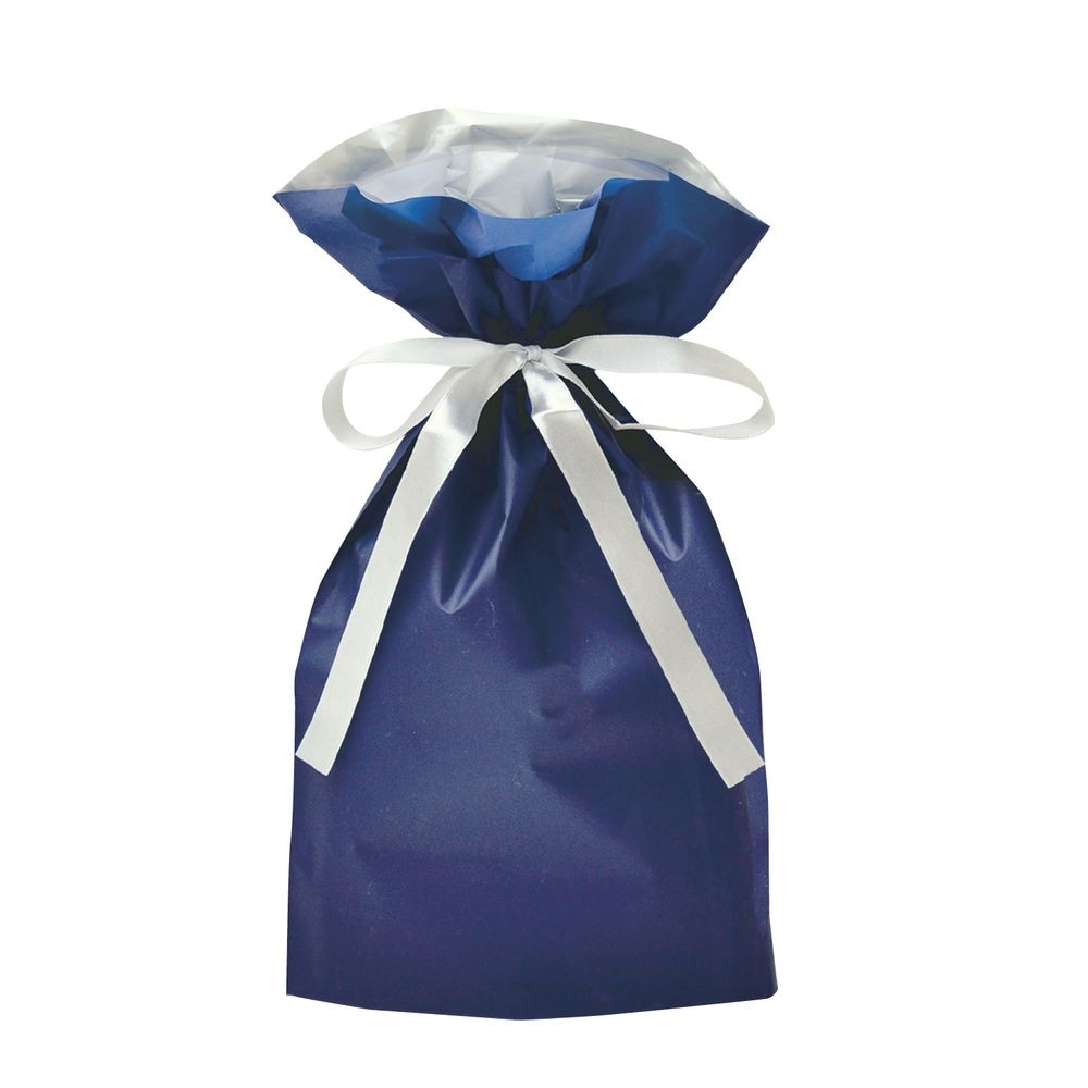 （まとめ買い）ササガワ ギフトバッグ 巾着袋 梨地 リボン付 ネイビー 幅170x高さ280＋マチ80mm 50枚入 50-3360 [x3]