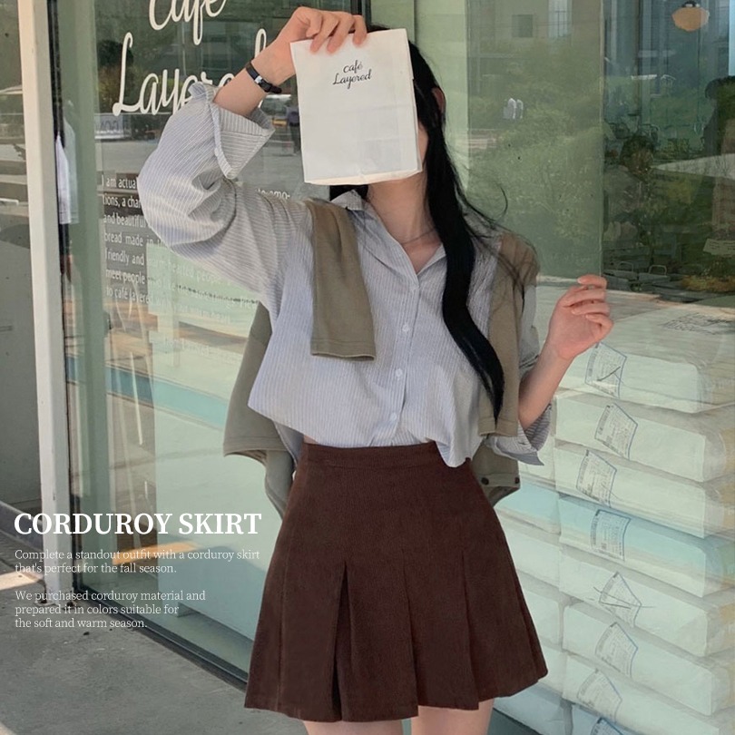 韓国の女性ファッション/ コーデュロイAラインプリーツミニスカート sk1121 4,198円