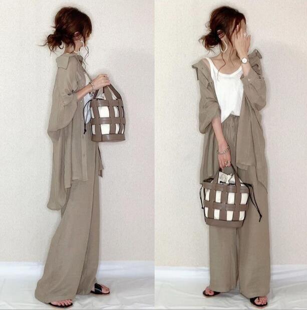 2025春夏作おしゃれ気質高級感セット薄長袖着痩せ二点セット韓国ファッション涼しく楽ちんセットアップ2025福袋