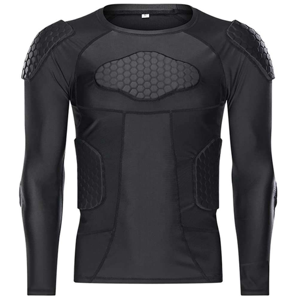 [RENHE] ボディープロテクター インナープロテクター メンズ 長袖 パッド入り スポーツウェア Tシャツ フットボール バスケットボール ラグビー 上長身プロテクター 吸汗速乾 スポーツ怪我防止