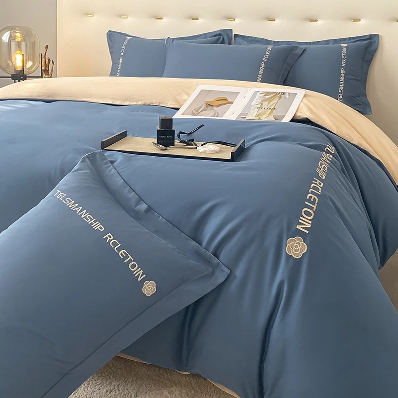 人気商品 北欧長繊維綿4点セット純綿ベッドシーツ掛け布団カバー秋40番手純綿掛け布団カバー3点ベッドセット