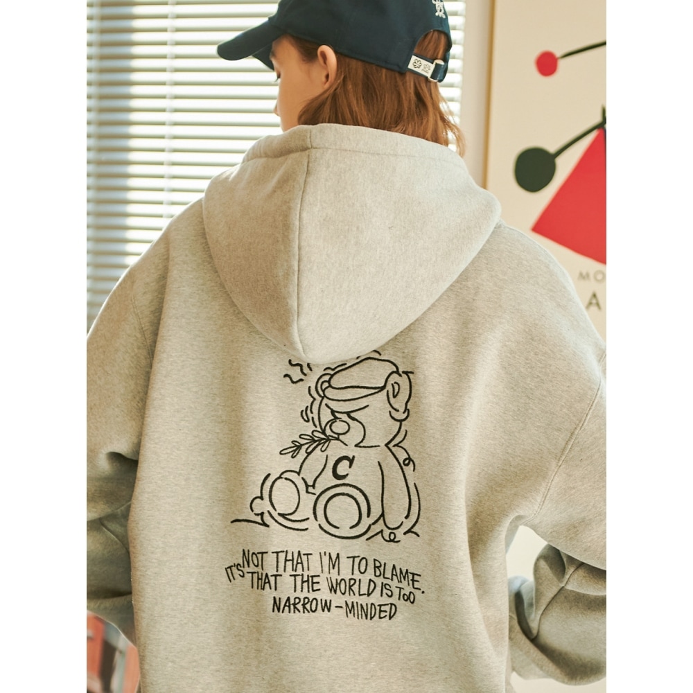 CPGNトレンブリングベア刺繍フードジップグレー