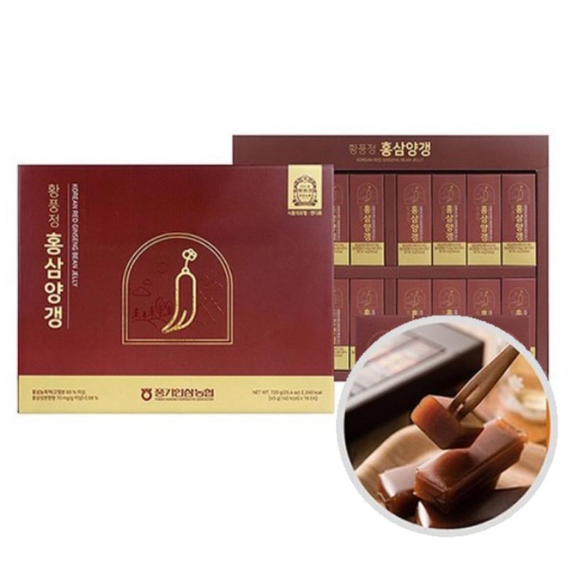 [豊基高麗人参農協]紅参ようかん羊羹 6年根 紅参濃縮液配合 45g*16個(720g) 老若男女 家族 健康おやつ 食事の代わり 個包装韓国紅参小豆ゼリー