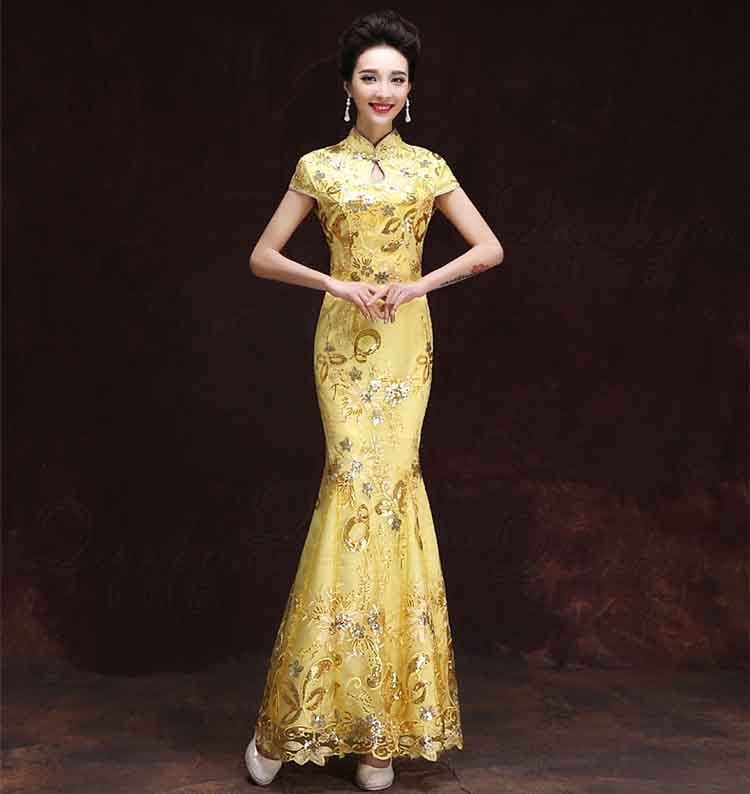 ワンピースドレスドレスエチケット女性春のショーチョンサムパフォーマンス長いスリムドレスバンケットチョンサムスカート