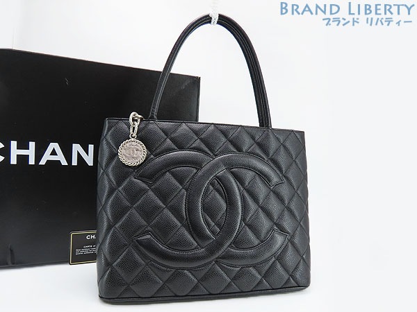 外超美品シャネルヴィンテージキャビアスキン復刻トートトートバッグハンドバッグブラックシルバー金具A01804