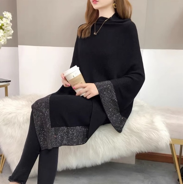 トップス マント 襟なし デザイン 美ライン ニュアンス 伸縮性 ニット 装飾 カラバリ ロマンチック かわいい 大人可愛い きれいめ シンプル カジュアル 大人 上品 おしゃれ お洒落 大人可愛い