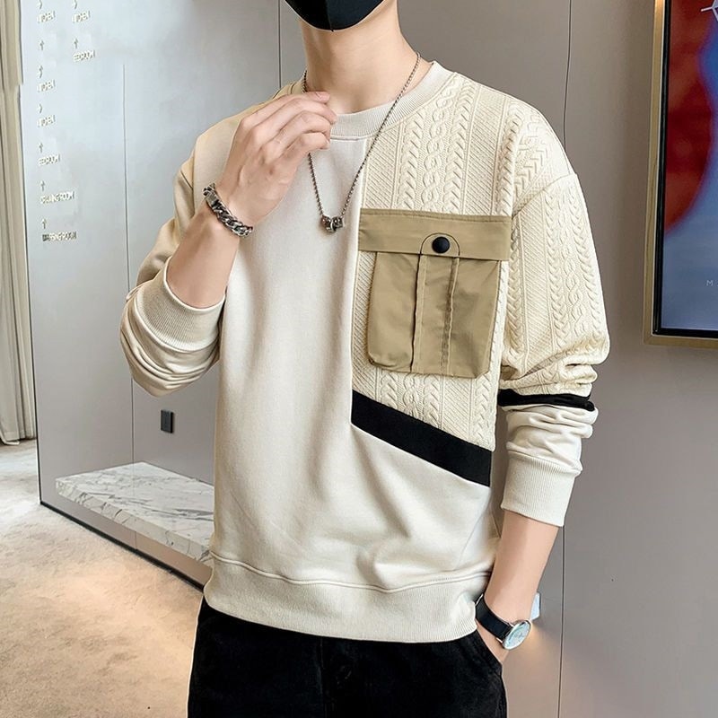 3色 韓国ファッション スウェット メンズ長袖トップス クルーネックカジュアルスポーツ ゆったり ポロシャツ