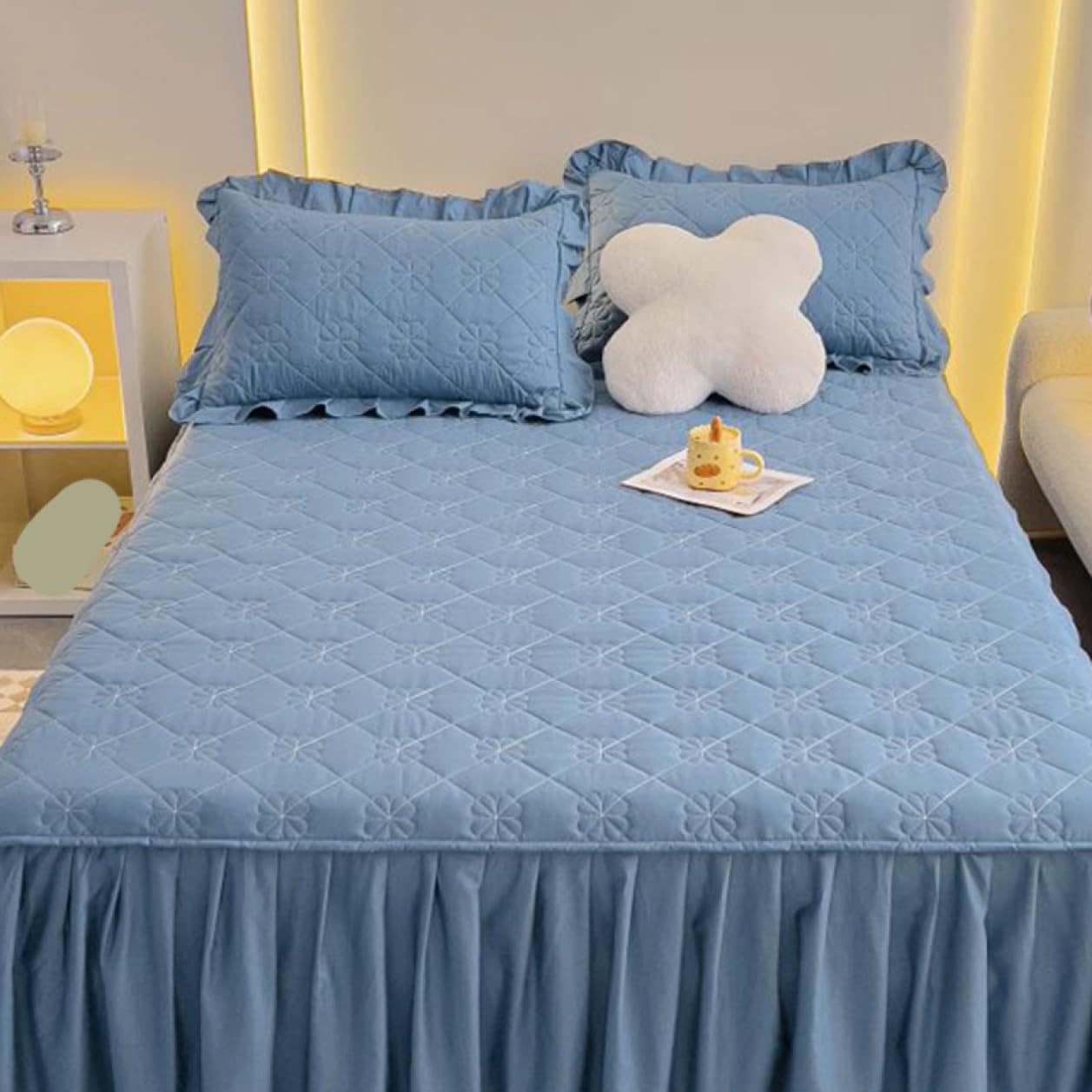 Fzigenle ベッドスカート 綿 マットレスカバー フリル付き 敷パッド一体型 キルティング フリル付き 中綿 ベッドカバー マットレスカバー ベッドシーツ オールシーズン シングル セミダブル