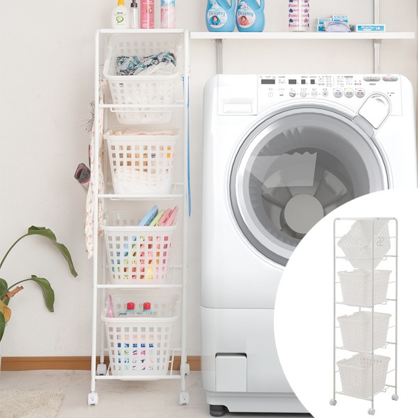 キャスター付き バスケットワゴン 4段 天板付き ランドリーワゴン ランドリーバスケット 洗濯かご 洗濯カゴ キャスター スリム 脱衣かご 洗濯物入れ ランドリーラック 脱衣カゴ