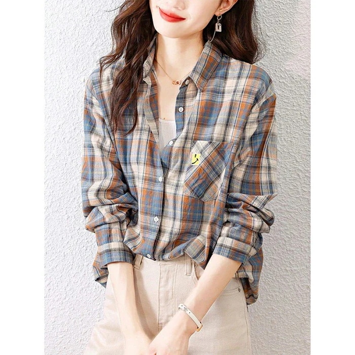 【20点セット】コットンシャツ レディース 長袖 シャツ ブラウス チェック柄 綿 チュニックブラウス トップス スタンダードカラー シャツブラウス 重ね着 女性 細身 きれいめ 着やせ お出かけ 前