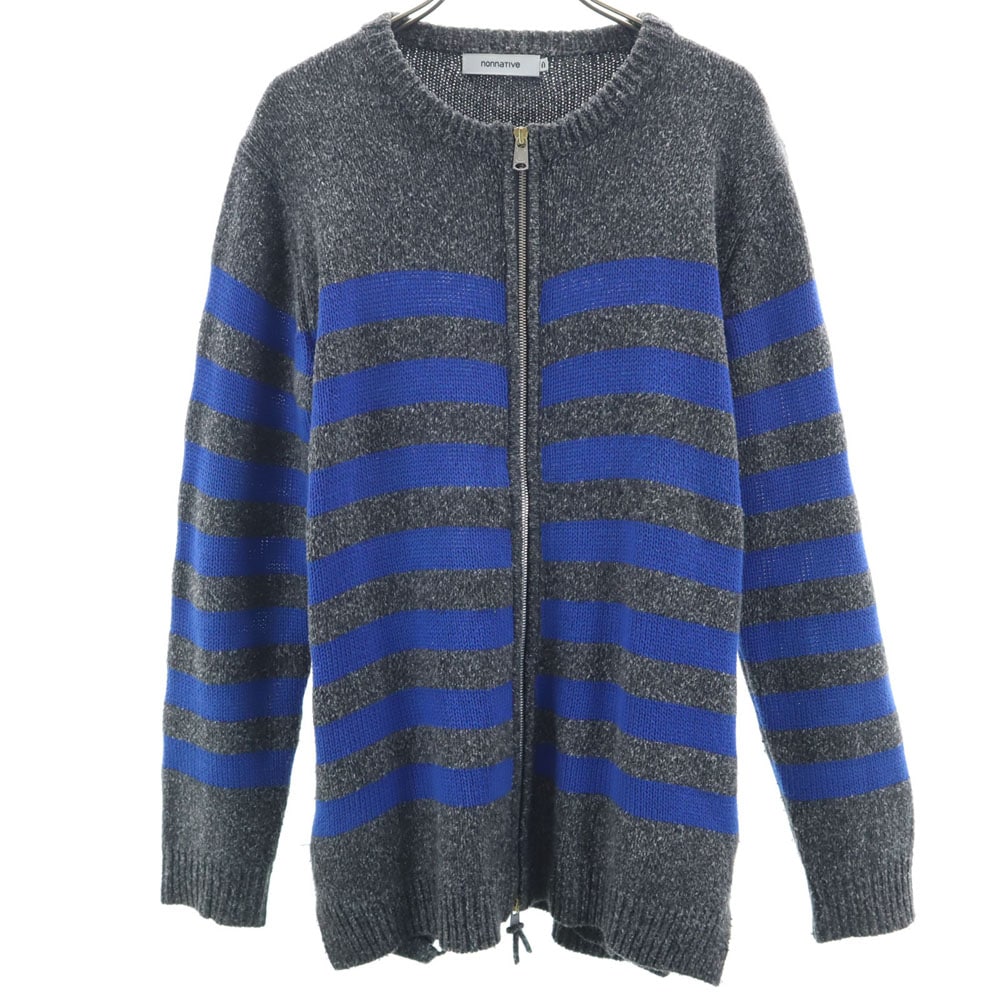 ボーダー柄 ニットジャケット グレー メンズ 古着