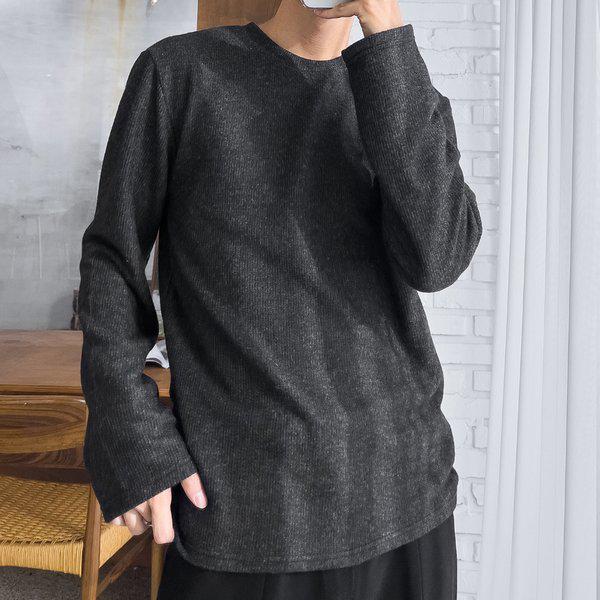 メンズソリッドリブ ラウンド長袖Tシャツ 5C-TSA-Q108-チャコール