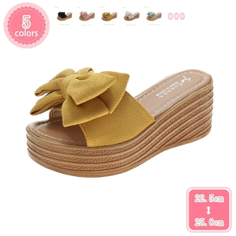 777円OFFクーポン 厚底サンダル レディース 靴 おしゃれ リボン かわいい サボ ミュール 女性 ウェッジ 8cmヒール 歩きやすい 走れる 美脚 低反発 シューズ クッション サンダル 春夏