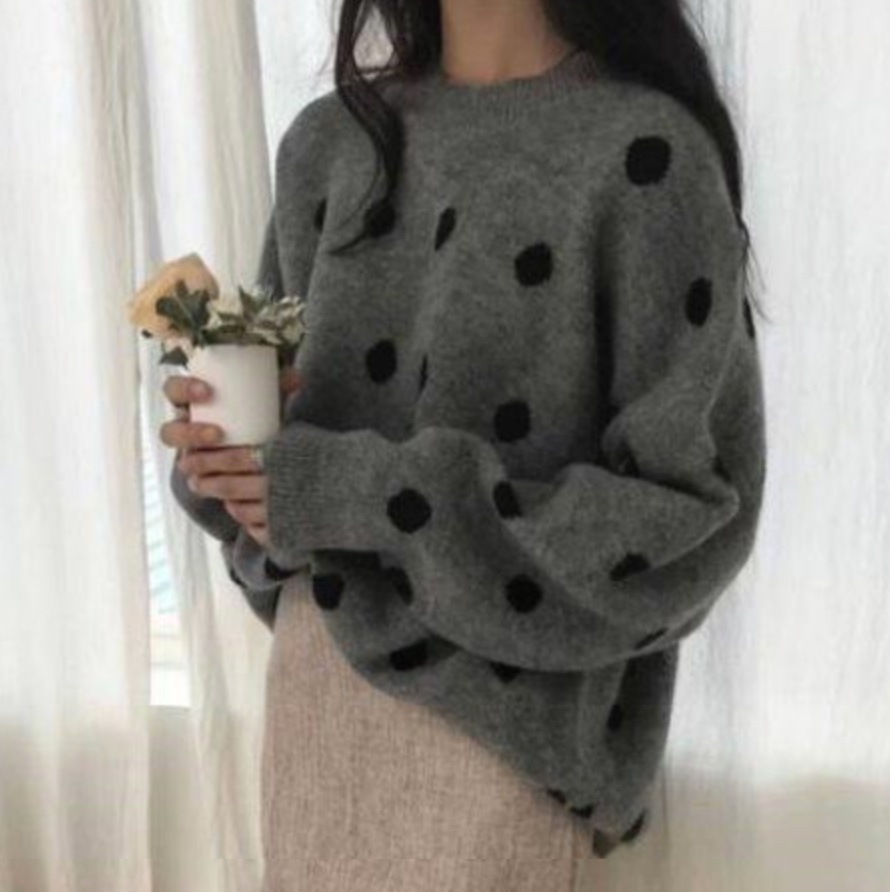 レディース ニット セーター プルオーバー 長袖 ラウンドネック フェミニン ハイウエスト かわいい 大人可愛い きれいめ シンプル カジュアル おしゃれ かっこいい レトロ ガーリー 抜け感