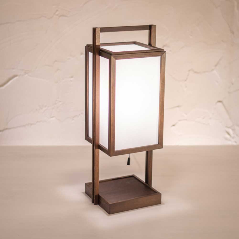 和風スタンドライト　行灯　仁 jin　高さ46cm　民芸塗り仕上げ　杉材と強化和紙の照明器具　LED電球対応