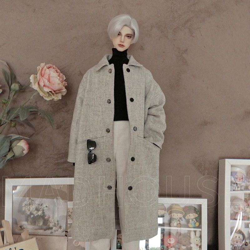 BJDドール服 ロングコート ロングカーディガン グレー ID75/LS73サイズ人形用衣装