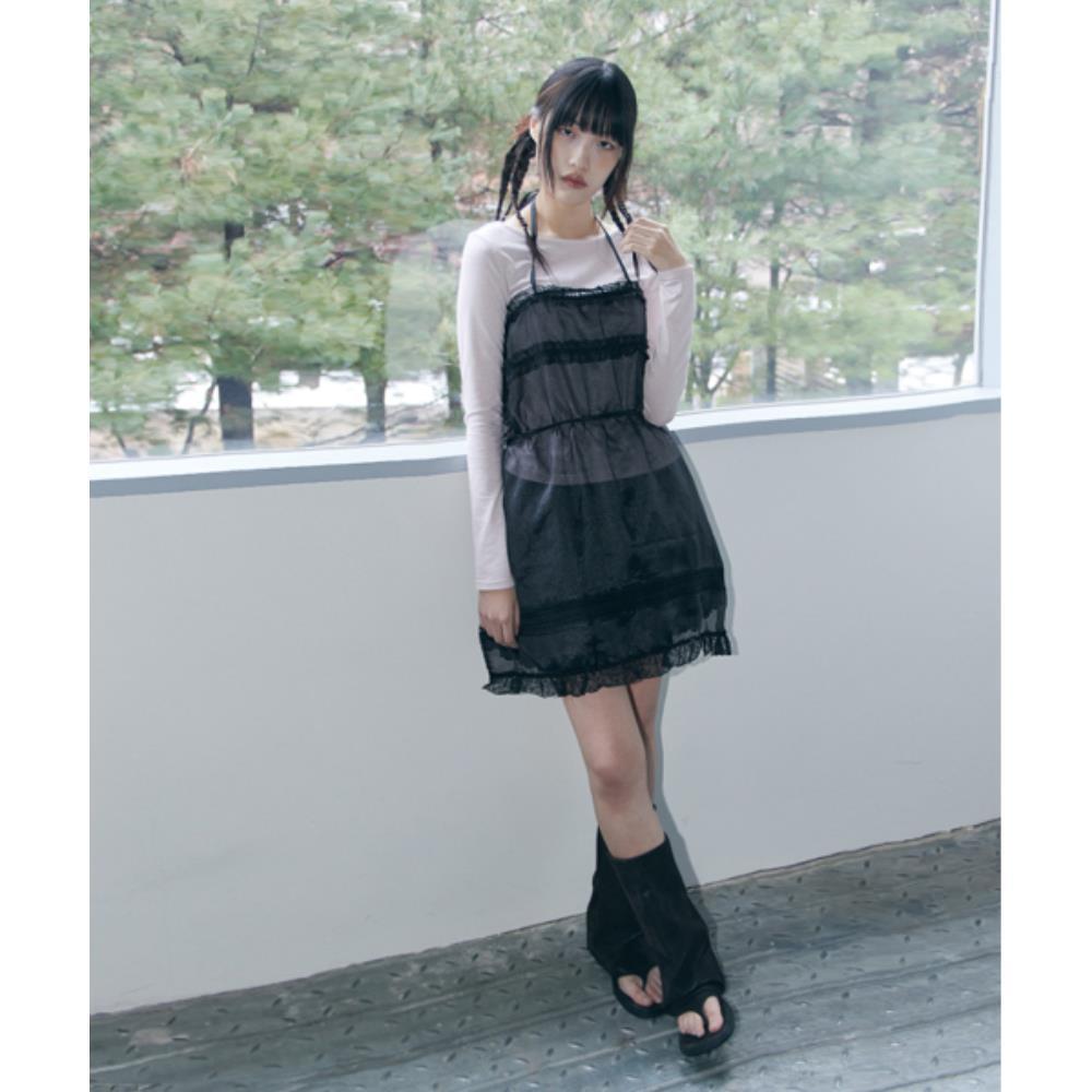 fogdawn 2way Glow Layered Skirt black DA24FSK004BK