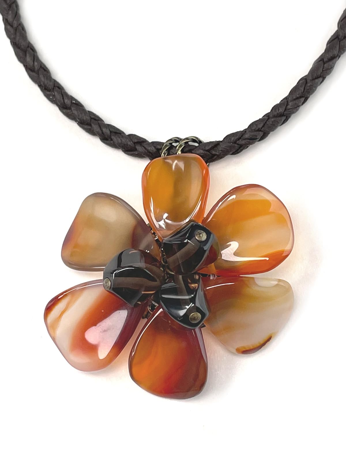 [Cherry] カーネリアン フラワー スモーキークォーツ チョーカー フェイクレザー 天然石 パワーストーン A1113