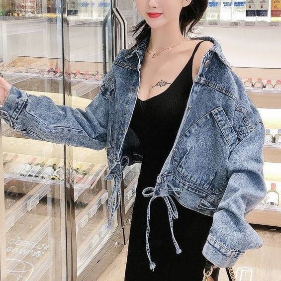 レディース ジャケット 上着 羽織り ジージャン クロップド丈 デニムジャケット デニム インスタ映え 高見え 可愛い かわいい 韓国 かっこいい カジュアル 大人 上品 きれいめ シンプル lout