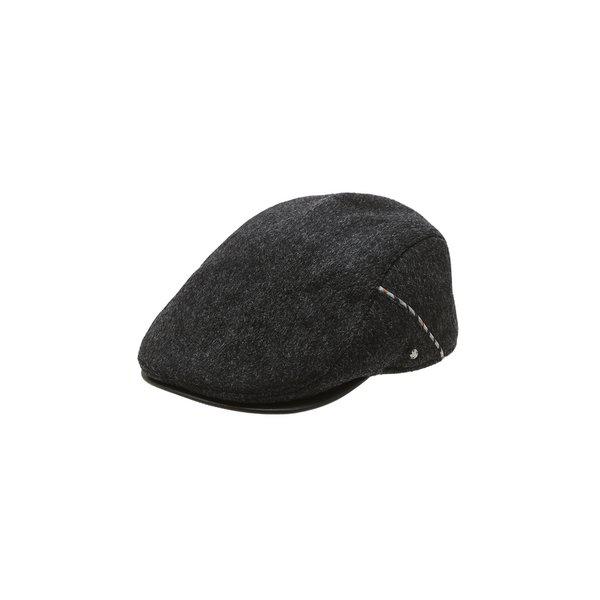 [25FW] [カシミア混紡][耳あて内蔵] 金属紋章飾りチェック配色ウールカシミアグレーハンチング帽 DBHE5F801G3