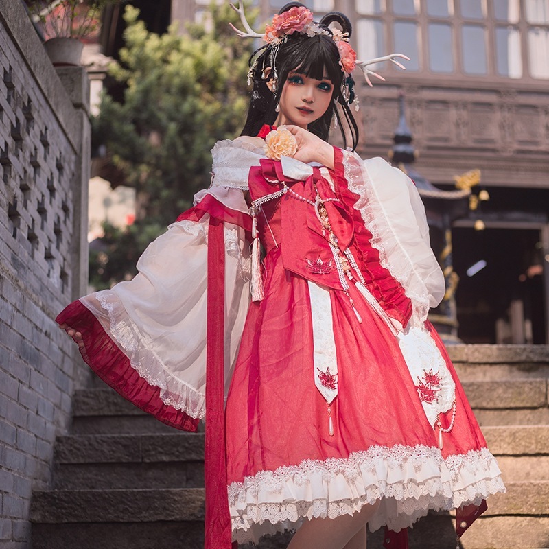 オリジナルアンティークロリータ 鹿とエピフィラムfsサスペンダードレス一式