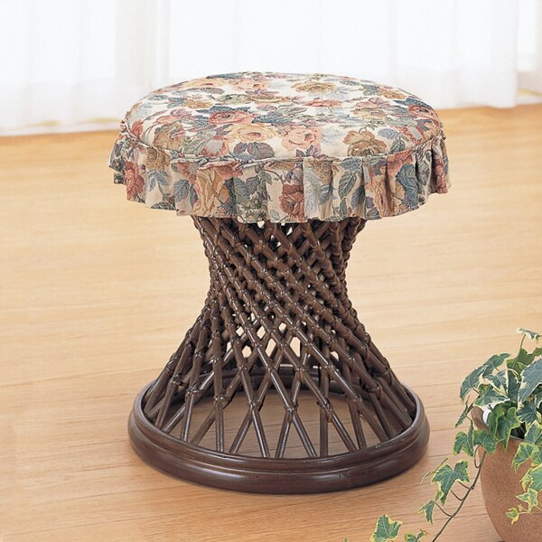 籐 スツール 座面カバー付 高さ42cm 椅子 籐スツール 籐家具 腰掛け ラタン製 チェア 籐製 丸椅子 和モダン アジアン 軽量 カバー 花柄