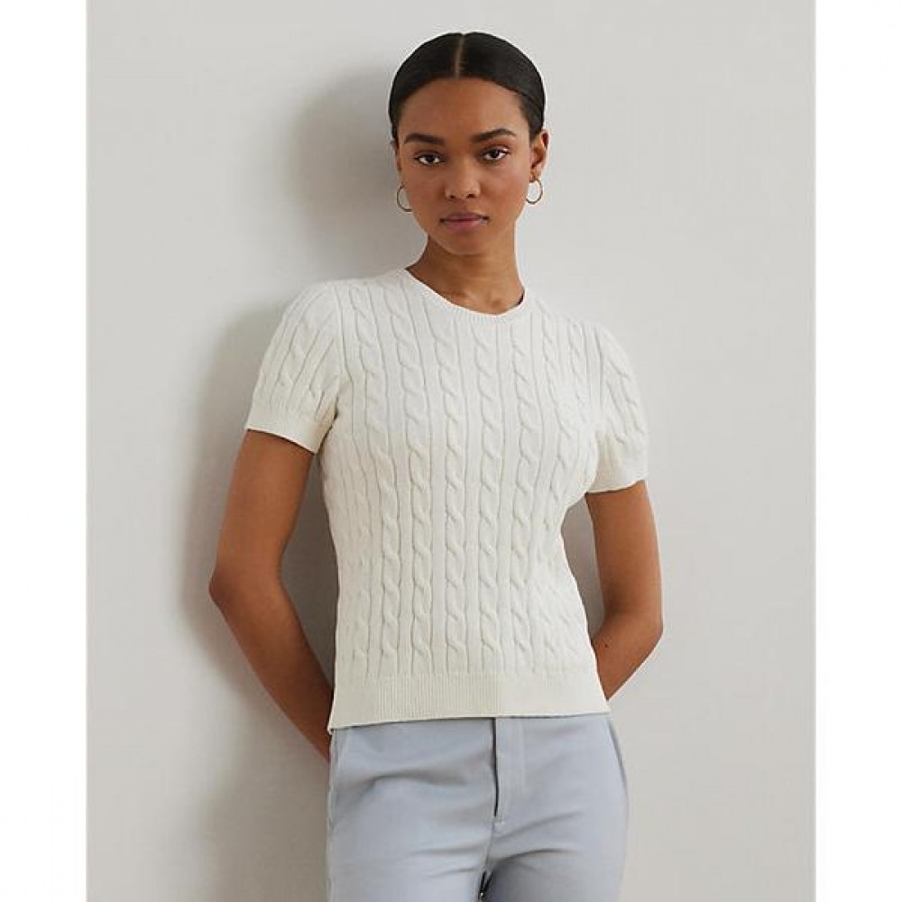 ローレンラルフローレンケーブルニットコットンショートスリーブセーター (WMLRSWESN820156100)