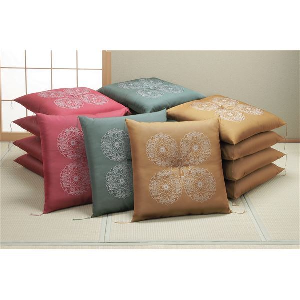 フクレ厚地八端判座布団 [同色5枚組み/エンジ] 59cmx63cm 撥水防汚加工 日本製