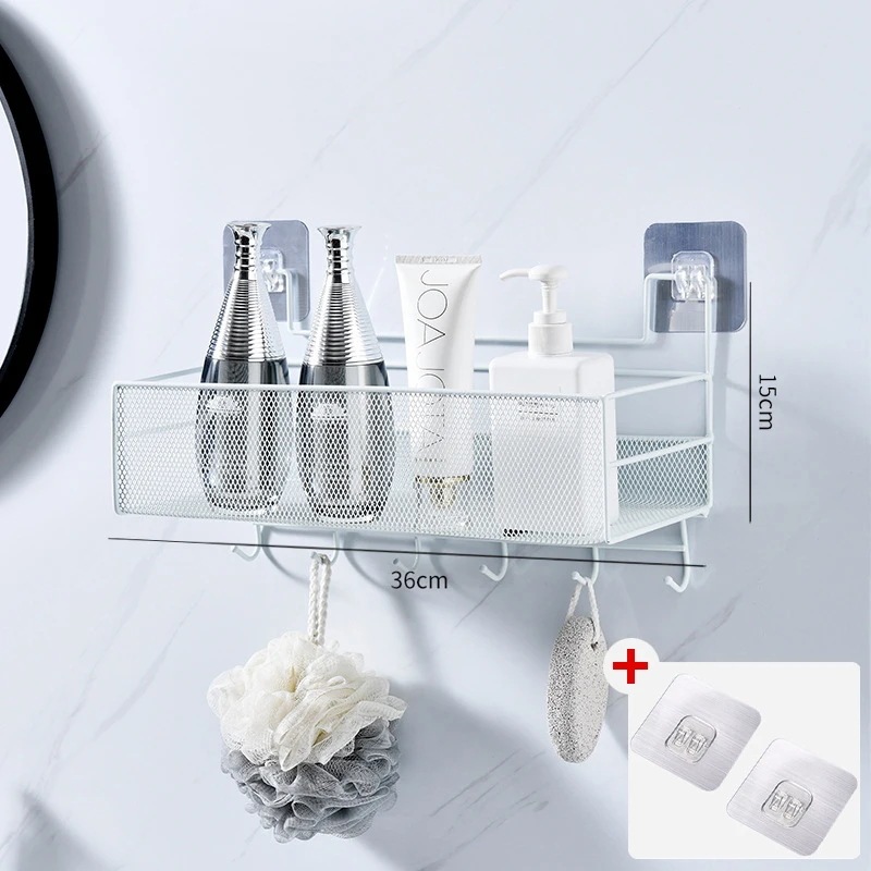 壁に取り付けられた浴室の棚,壁に取り付けられたバスケット,シャワーとジェルホルダー,実用的,低音なし 15x15x36cm white