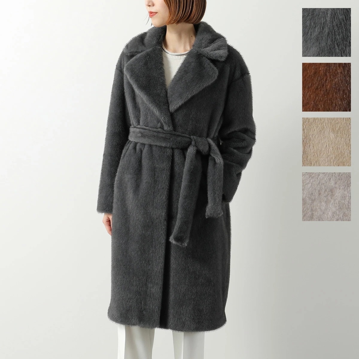 HERNO ヘルノ ファーコート CA000582D 12739 レディース エコファー ガウンコート ベルト付き ロング丈 カラー4色