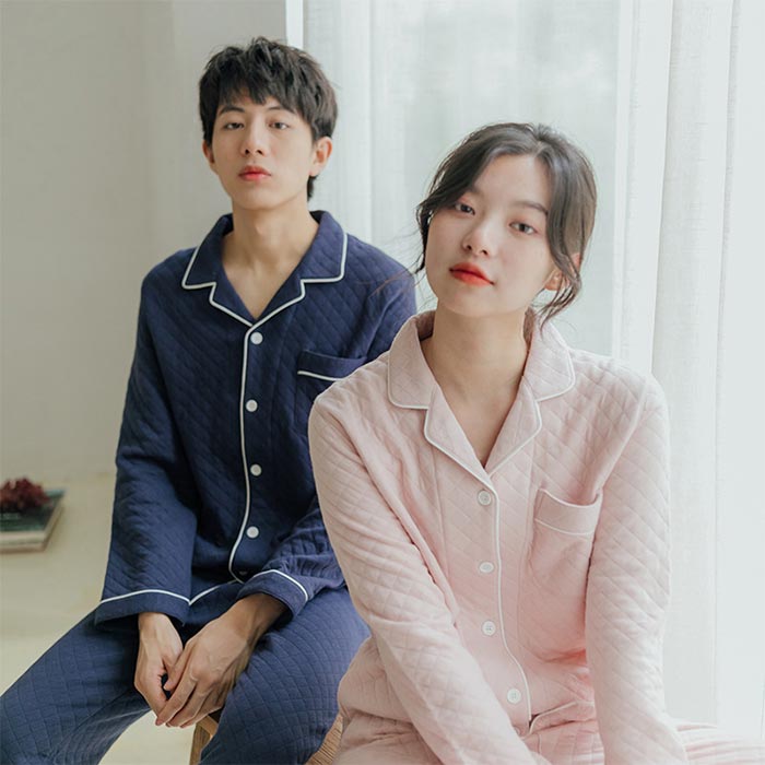 パジャマ 前開き 綿100% レディース メンズ 冬 長袖 コットン 長袖長ズボン上下セット 厚手 あったか ルームウェア 冬用 キルティング 暖かい おしゃ 無地